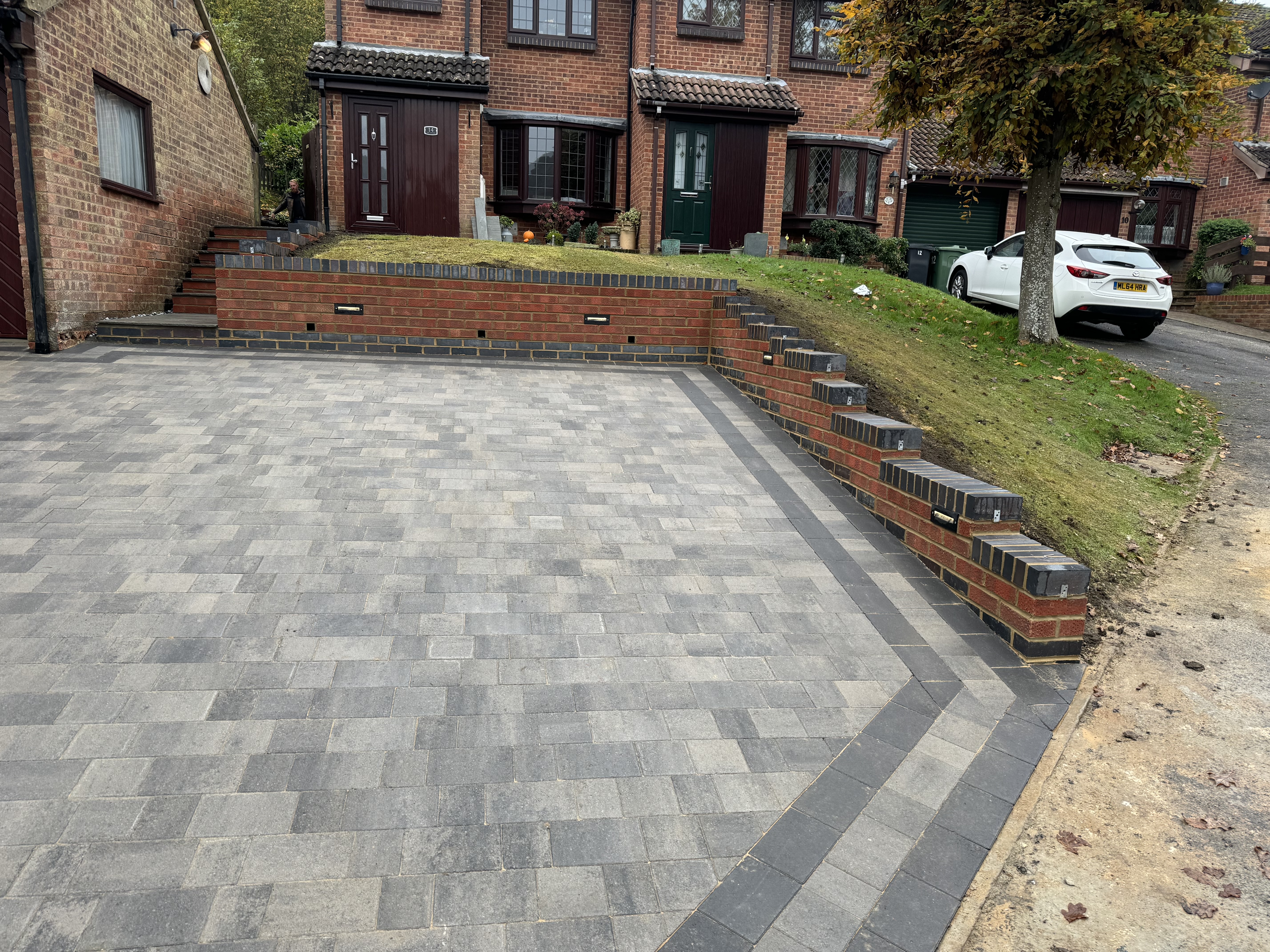 Modern block pave driveway
